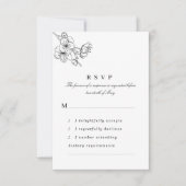 白黒の線描の結婚花 出欠カード (正面)