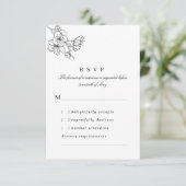 白黒の線描の結婚花 出欠カード (スタンド正面)