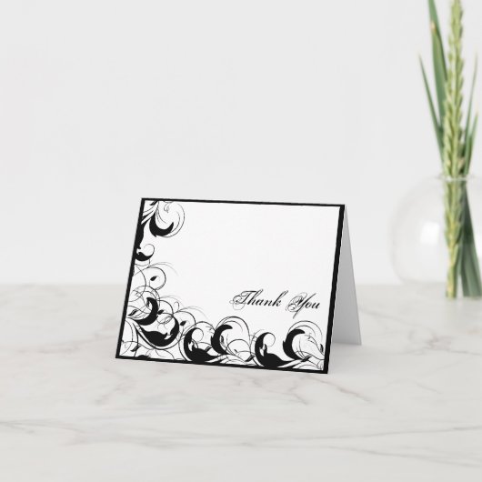 白黒の線条細工のヴィンテージの結婚は感謝していしています サンキューカード (正面)