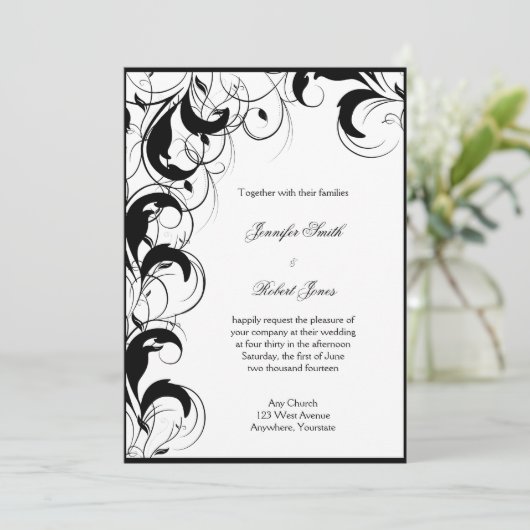 白黒の線条細工のヴィンテージの結婚式招待状 招待状 (スタンド正面)