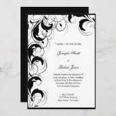 白黒の線条細工のヴィンテージの結婚式招待状 招待状 (正面/裏面)