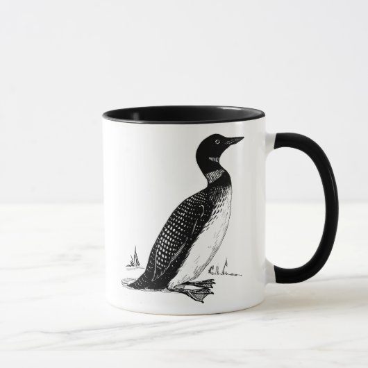 白黒の線画のアビ マグカップ (右)