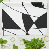 白黒の線、ブロックカラープリントパターン キッチンタオル (折り畳み)