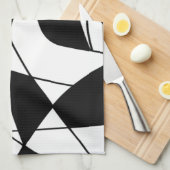 白黒の線、ブロックカラープリントパターン キッチンタオル (四つ折り)
