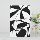 白黒の線、ブロックカラープリントパターン 便箋 (スタンド正面)