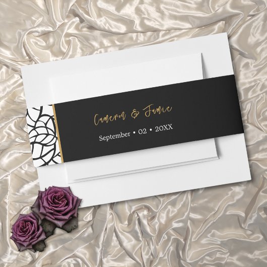 白黒の縁ど株名の日付 招待状ベリーバンド