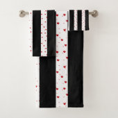 白黒の縦のストライプ赤いハート バスタオルセット (インサイチュ)