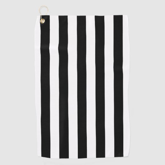 白黒の縦のパターストライプン ゴルフタオル (正面)