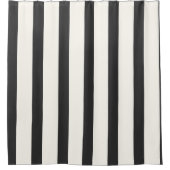白黒の縦ストライプののストライプ シャワーカーテン (正面)