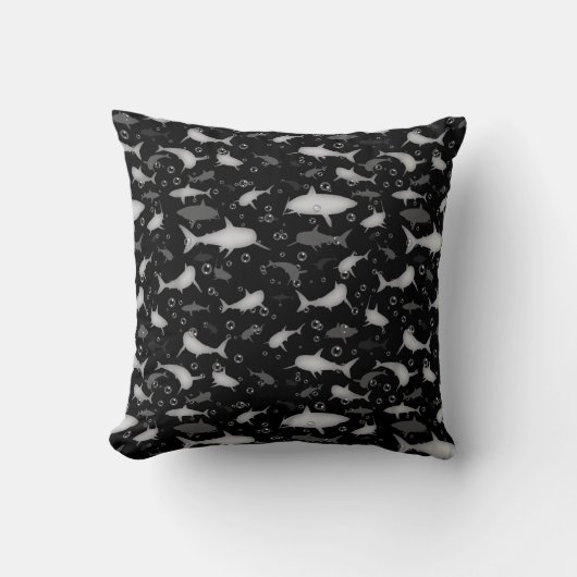 白黒の繰り返しモチーフ |サメのパターン クッション (正面)