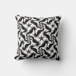 白黒の繰り返しモチーフ |シーホースのパターン クッション