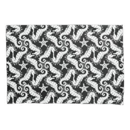 白黒の繰り返しモチーフ |シーホースのパターン 枕カバー