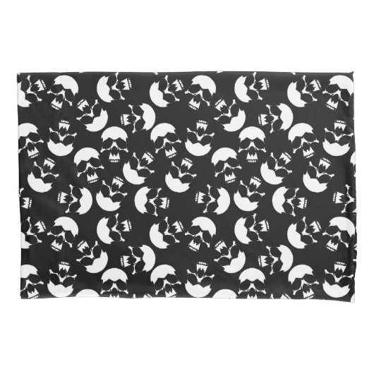 白黒の繰り返しモチーフ |スカルパターン 枕カバー (正面)