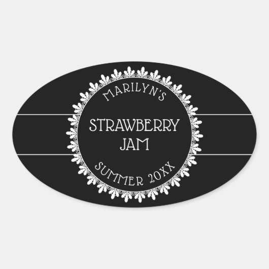 白黒の缶詰ラベルシール 楕円形シール (正面)