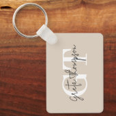 白黒の署名の名前モノグラムベージュ キーホルダー (正面)