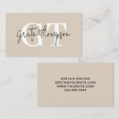 白黒の署名の名前モノグラムベージュ 名刺 (正面/裏面)
