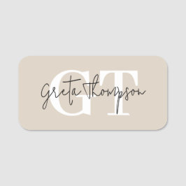 白黒の署名の名前モノグラムベージュ 名札
