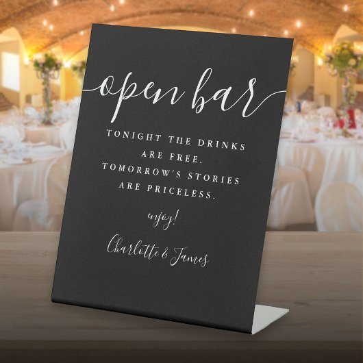 白黒の署名スクリプトを開くバー 台座サイン