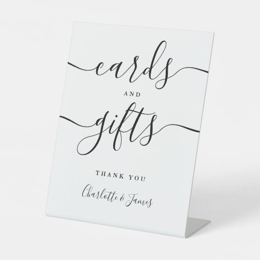 白黒の署名スクリプトカードとギフト 台座サイン (正面)