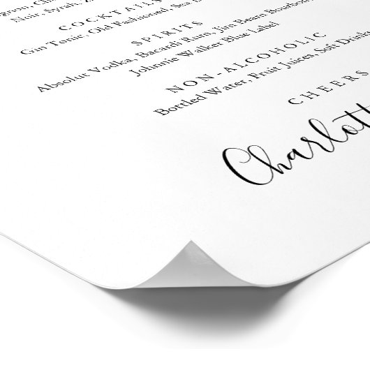 白黒の署名スクリプトドリンクのメニュー記号 ポスター (角)