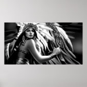 白黒の美しいインディアン女性モノクロ ポスター (正面)