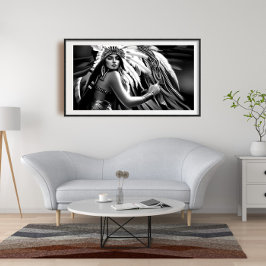 白黒の美しいインディアン女性モノクロ ポスター