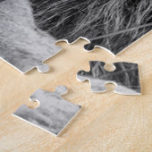 白黒の美しいライオン顔写真 ジグソーパズル (側面)