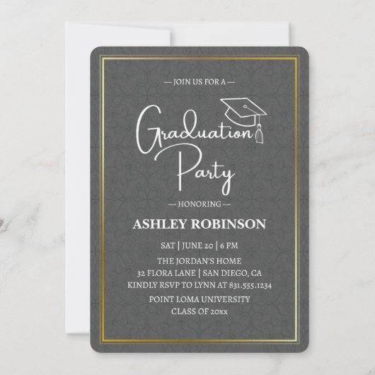 白黒の美しい大学院の写真パーティー 招待状 (裏面)