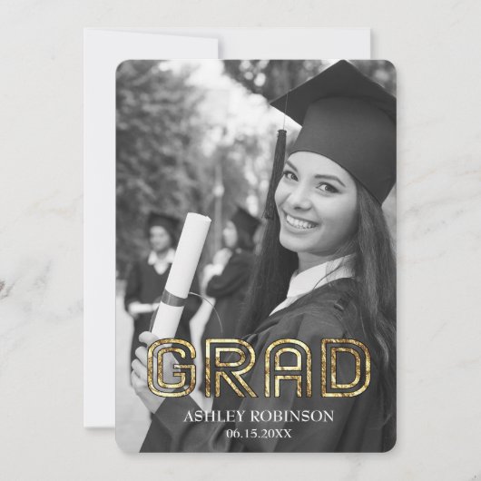 白黒の美しい大学院の写真パーティー 招待状 (正面)