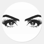 白黒の美しい女性の目の点滅 ラウンドシール (正面)