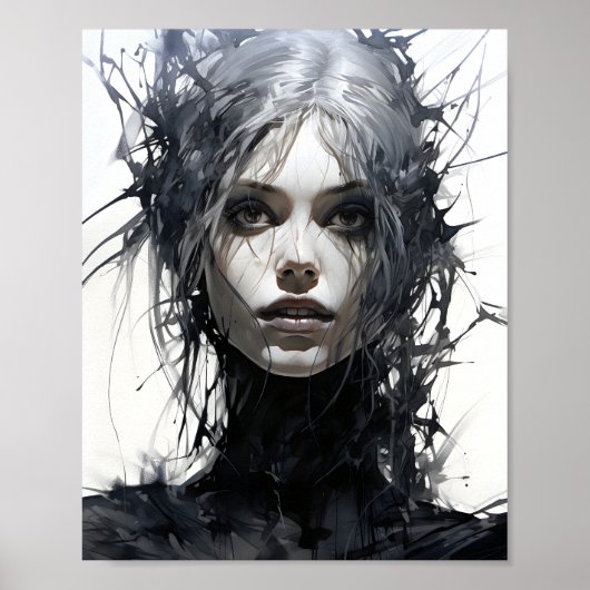 白黒の美しい女性ホラー妖精 ポスター (正面)