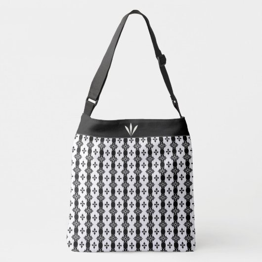 白黒の美しい幾何学的パターン クロスボディバッグ (裏面)