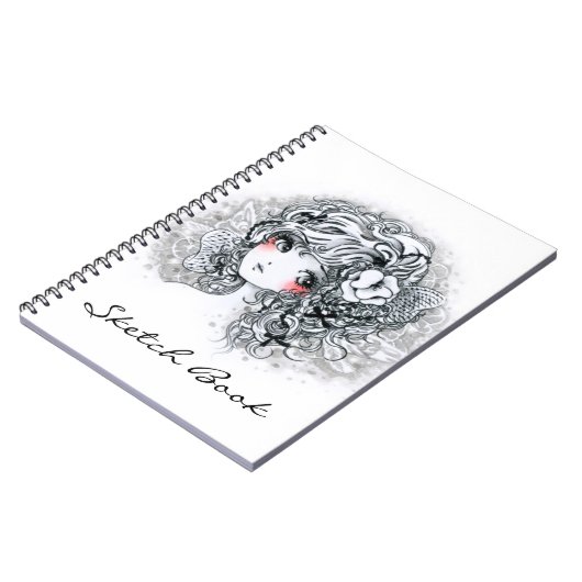 白黒の美しい日本製アニメの女の子 ノートブック (左側)