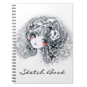 白黒の美しい日本製アニメの女の子 ノートブック (正面)