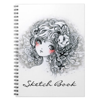 白黒の美しい日本製アニメの女の子 ノートブック