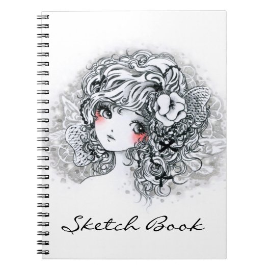 白黒の美しい日本製アニメの女の子 ノートブック (正面)