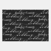 白黒の美しい書道の名前を結婚追加 ラッピングペーパーシート (正面3)