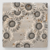 白黒の美しい花 ストーンコースター (正面)