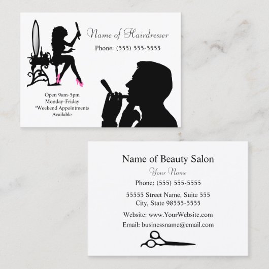 白黒の美容師男性へと女性 名刺 (正面/裏面)