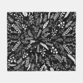 白黒の羽とシダ フリースブランケット (正面(横))