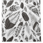 白黒の羽のパターン シャワーカーテン (正面)