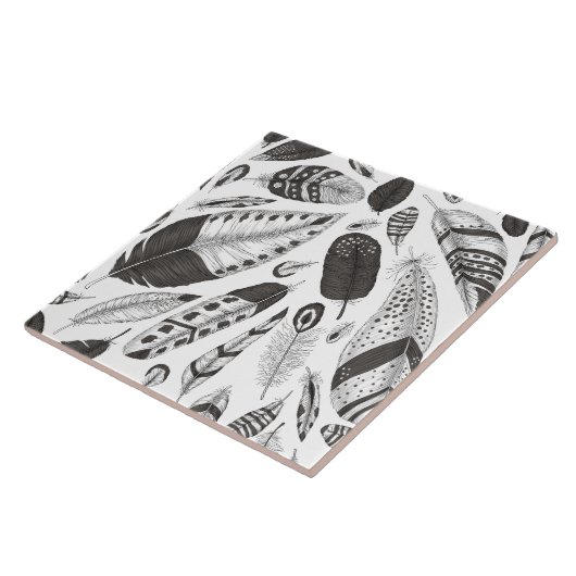 白黒の羽のパターン タイル (側面)