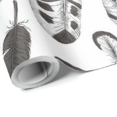 白黒の羽のパターン ラッピングペーパー (ロールコーナー)
