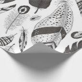 白黒の羽のパターン ラッピングペーパー (角)