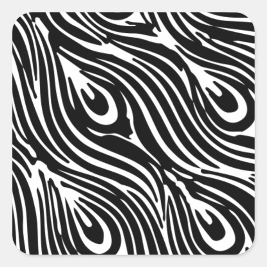 白黒の羽毛パターン スクエアシール (正面)