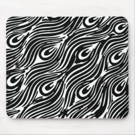 白黒の羽毛パターン マウスパッド