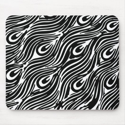 白黒の羽毛パターン マウスパッド (正面)