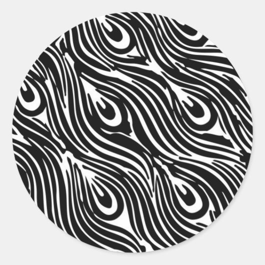 白黒の羽毛パターン ラウンドシール (正面)