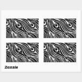 白黒の羽毛パターン 長方形シール (シート)