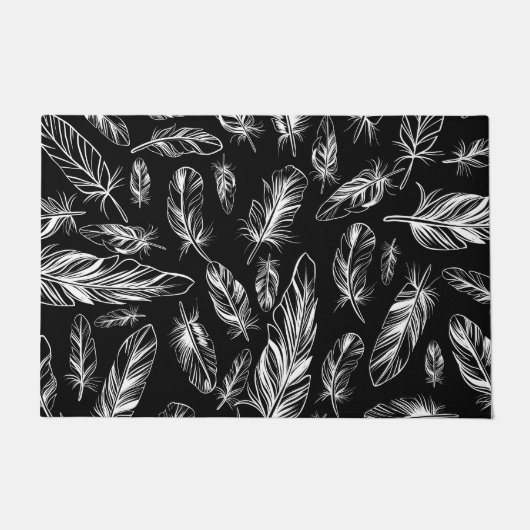 白黒の羽 ドアマット (正面)